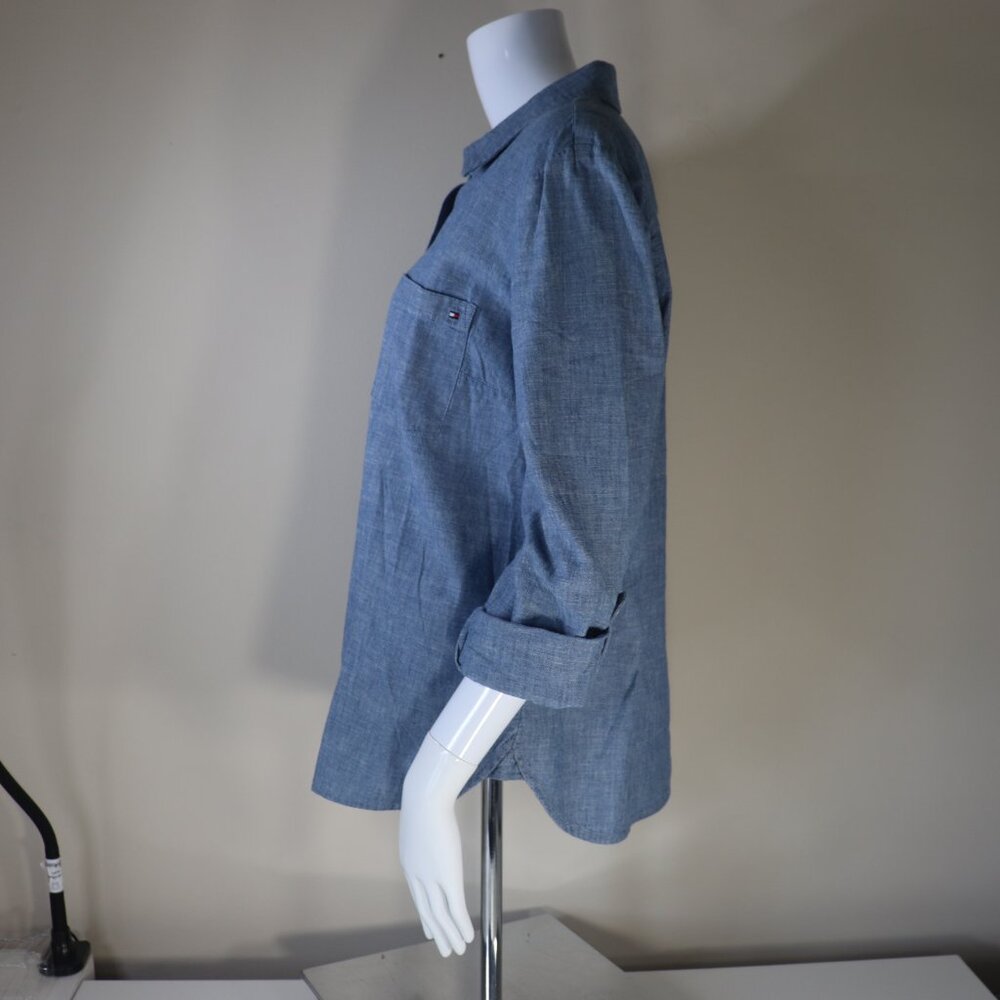 Tommy Hilfiger Chambray Roll Tab Sleeve Classic Fit Casual Button Shirt Large - Picture 3 of 10